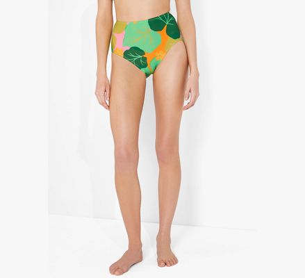 Kate Spade Cucumber Floral High-Waist Bikini Bottom, Opal