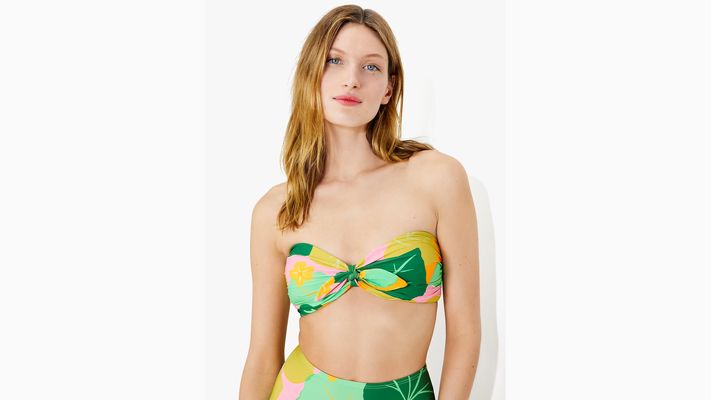 Kate Spade Cucumber Floral Tie Bandeau Bikini Top, Opal