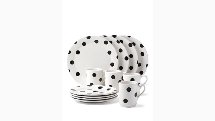 Kate Spade Deco Dot 12 Piece Dinnerware Set, Black/ White