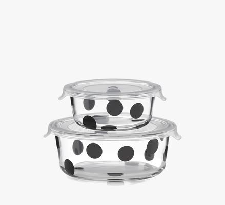 Kate Spade Deco Dot 2Pc Round Food Storage Containers, Black/ Clear