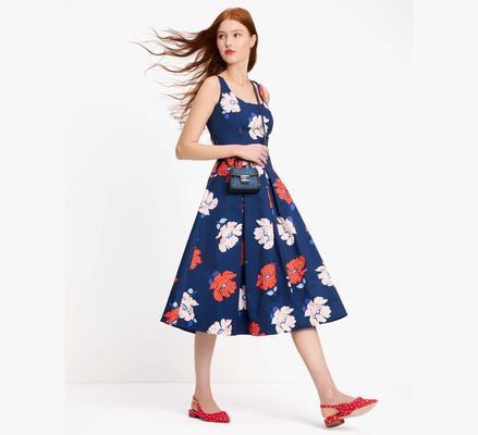 Kate Spade Dotty Floral Faille Dress, French Navy