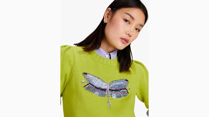 Kate Spade Dragonfly Embellished Sweater, Lime Zest