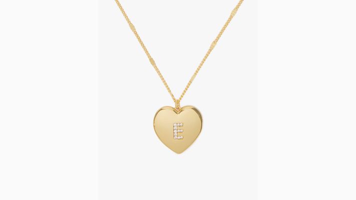 Kate Spade E Heart Letter Locket Necklace, Clear/Gold