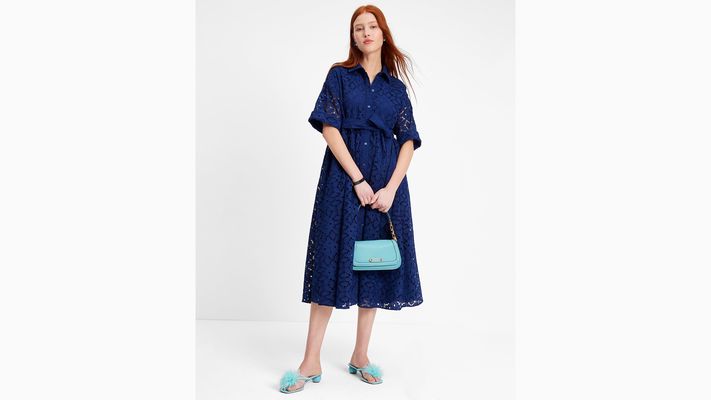 Kate Spade Embroidered Cutwork Montauk Dress, French Navy