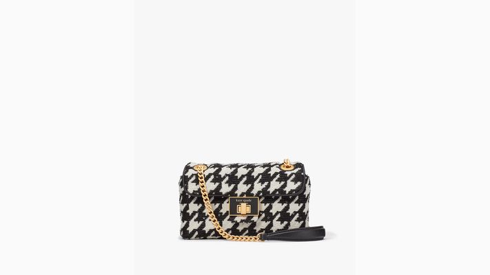 Kate Spade Evelyn Houndstooth Medium Small Shoulder Crossbody, Black