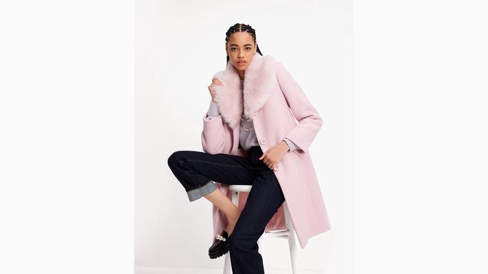 Kate Spade Faux Fur Lapel Wool Coat, Impatiens Pink