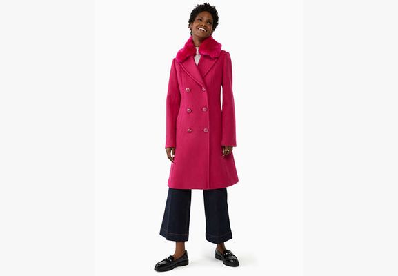 Kate Spade Faux Fur Trimmed Wool Coat, Festive Pink