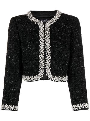 Kate Spade faux-pearl trim tweed cropped jacket - Black