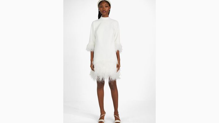 Kate Spade Feather Trim Crepe Dress, French Cream