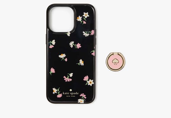 Kate Spade Floral Waltz Stability Ring And Case Iphone 15 Pro, Black Multi