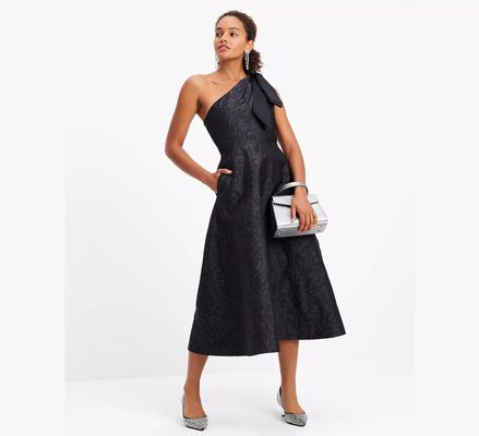 Kate Spade Flourish Swirl One-Shoulder Dress, Black Tonal