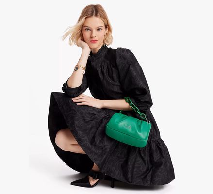 Kate Spade Flourish Swirl Taffeta Dress, Black Tonal