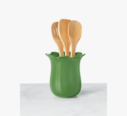 Kate Spade Garden Floral Utensil Crock With Utensils, Green