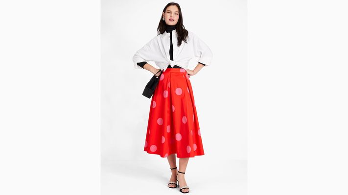 Kate Spade Giant Dot Faille Skirt, Flame Scarlet