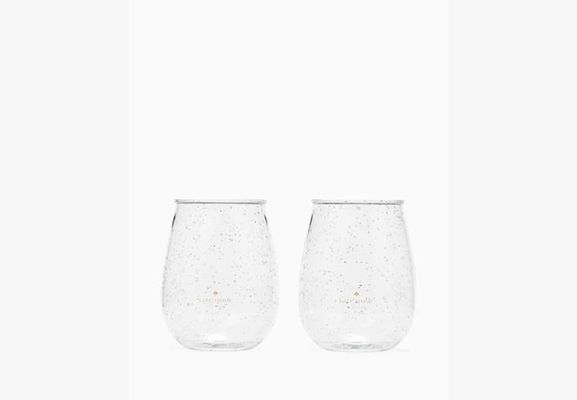 Kate Spade Glitter Acrylic Stemless Wine Glass Set, Navy
