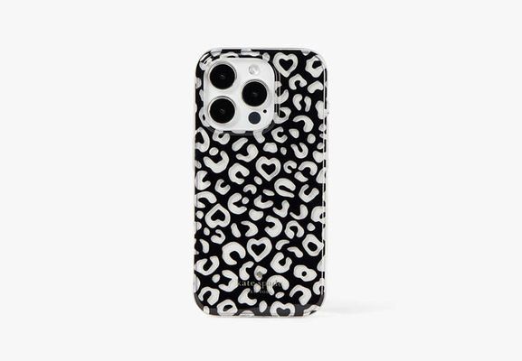 Kate Spade Graphic Leopard Heart Printed Iphone 15 Pro Case, Clear