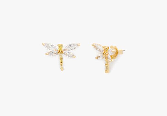 Kate Spade Greenhouse Dragonfly Studs, Clear/gold