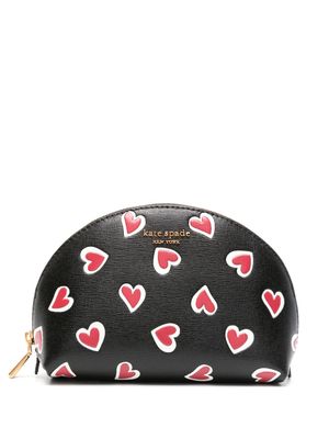 Kate Spade heart-motif leather makeup bag - Black
