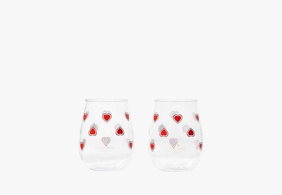 Kate Spade Heartfelt Geo Acrylic Stemless Wine Glass Set Of 2, Red