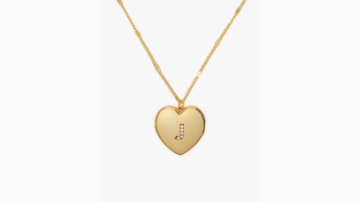 Kate Spade J Heart Letter Locket Necklace, Clear/Gold