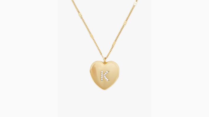 Kate Spade K Heart Letter Locket Necklace, Clear/Gold