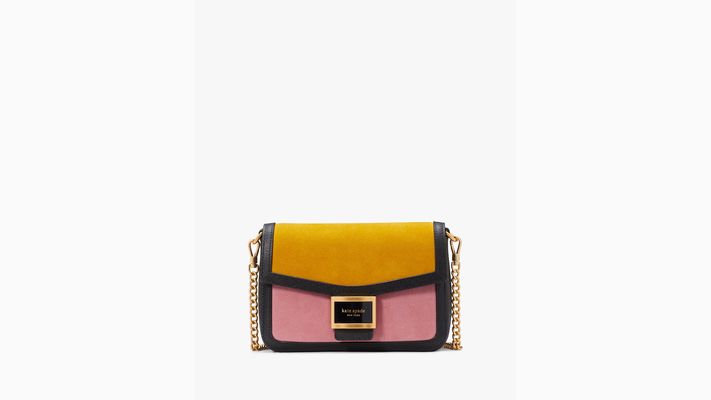 Kate Spade Katy Colorblocked Suede Flap Chain Crossbody, Black