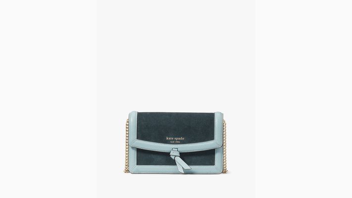 Kate Spade Knott Colorblocked Pebbled Leather & Suede Flap Crossbody, Aegean Teal