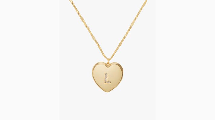 Kate Spade L Heart Letter Locket Necklace, Clear/Gold