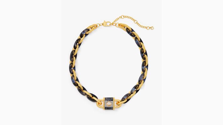 Kate Spade Lock And Spade Statement Link Necklace, Navy