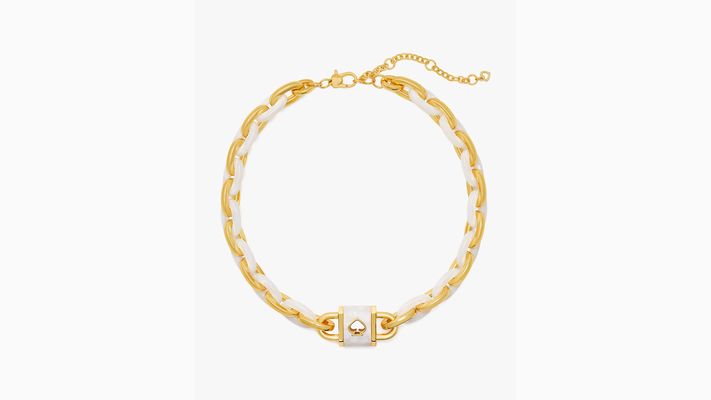 Kate Spade Lock And Spade Statement Link Necklace, White Gold