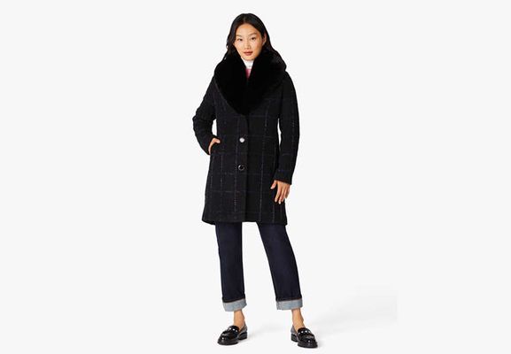 Kate Spade Lurex Plaid Wool Coat, Black