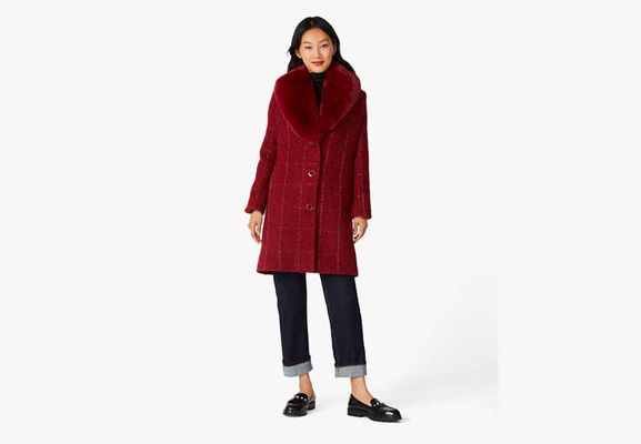 Kate Spade Lurex Plaid Wool Coat, Candied Cherry
