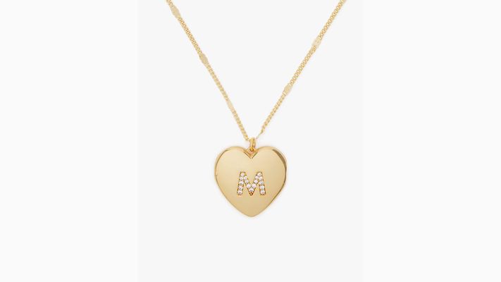 Kate Spade M Heart Letter Locket Necklace, Clear/Gold