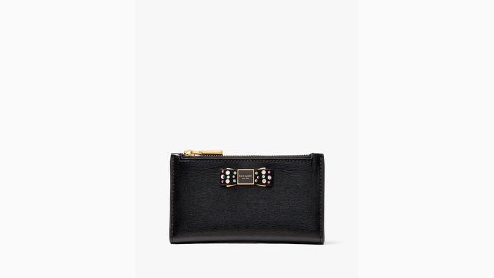 Kate Spade Morgan Bow Bedazzled Small Slim Bifold Wallet Boxed Set, Black