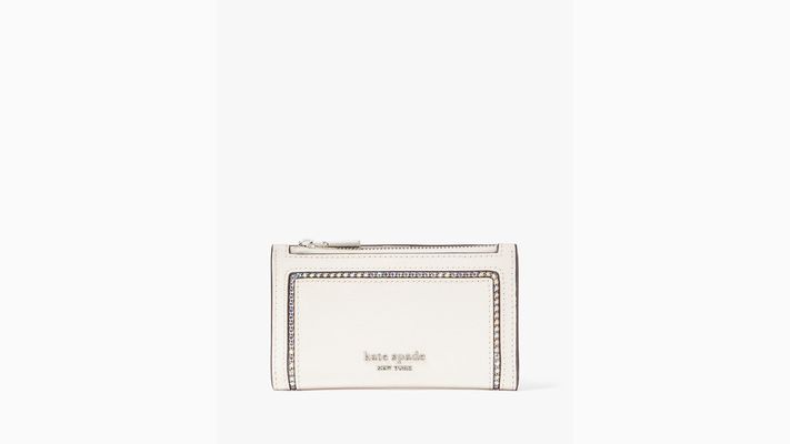 Kate Spade Morgan Crystal Inlay Small Slim Bifold Wallet, Parchment