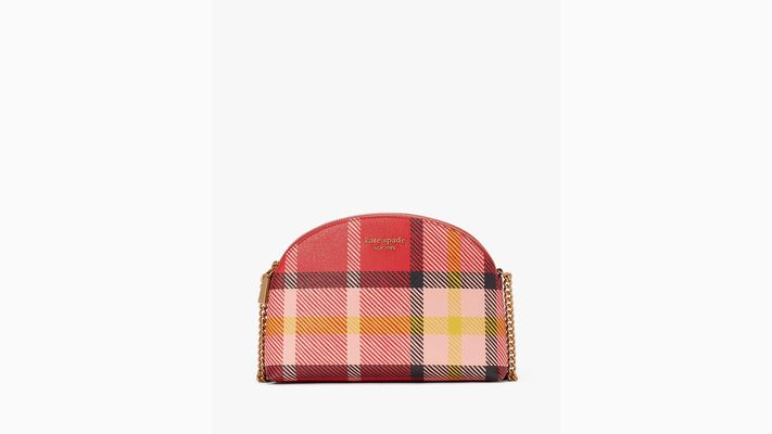 Kate Spade Morgan Museum Plaid Double-Zip Dome Crossbody, Red