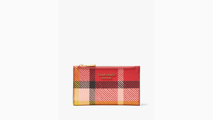 Kate Spade Morgan Museum Plaid Small Slim Bifold Wallet, Red