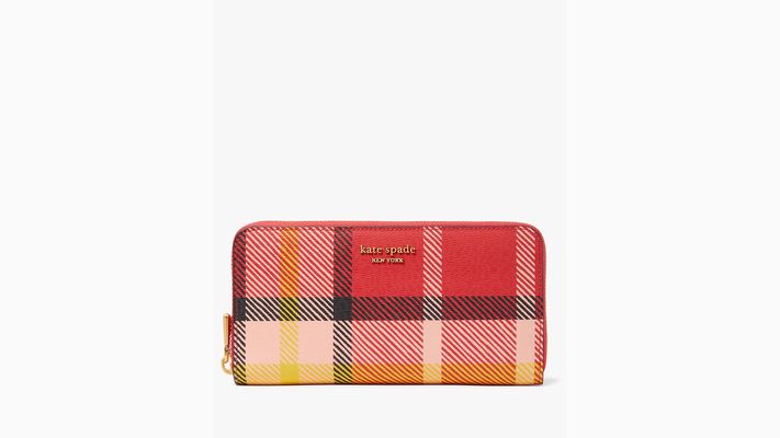 Kate Spade Morgan Museum Plaid Zip-Around Continental Wallet, Red