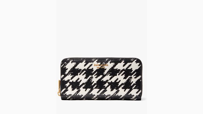 Kate Spade Morgan Painterly Houndstooth Zip-Around Continental Wallet, Black