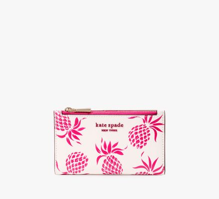 Kate Spade Morgan Pineapple Embossed Small Slim Bifold Wallet, Cream