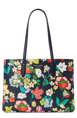 kate spade new york all day floral print faux leather tote in Blazer Blue Multi