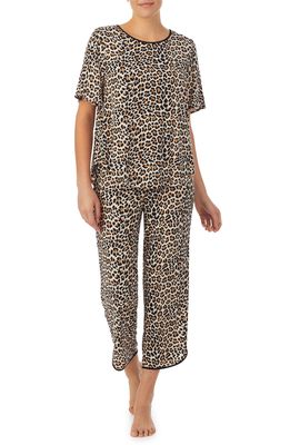 kate spade new york animal print crop pajamas in Brown Animal Print