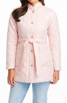 kate spade new york belted quilted coat in Champagne Pink