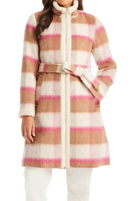 kate spade new york buffalo plaid belted faux shearling detail coat