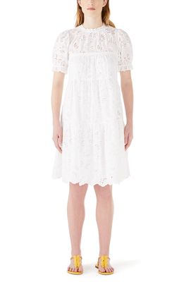 kate spade new york butterfly cotton eyelet tiered dress in Fresh White