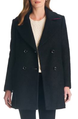 kate spade new york contrast trim double breasted coat in Black