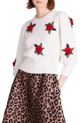 kate spade new york crochet roses sweater in Cream.
