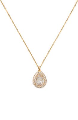 kate spade new york cubic zirconia pavé halo mini pedant necklace in Clear/Gold.
