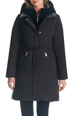 kate spade new york down parka with faux fur hood in Black