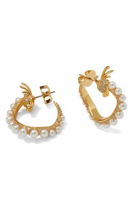 kate spade new york dragon imitation pearl & crystal hoop earrings in Clear/Gold